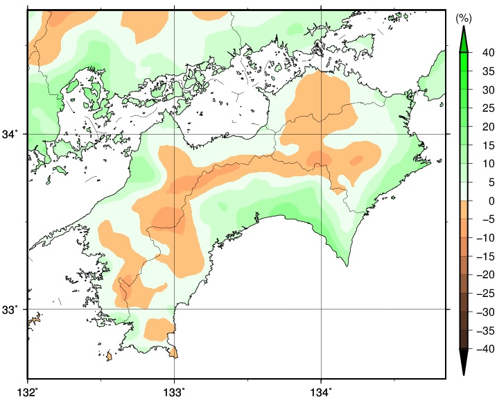 年降水量変化分布図のグラフ